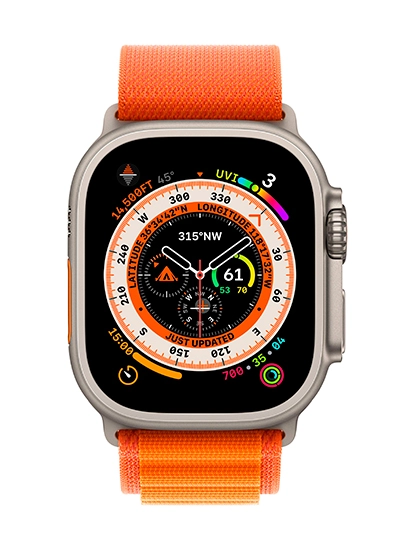 Apple Watch Ultra GPS + Cellular, 49 мм, корпус из титана, ремешок Alpine оранжевого цвета, фотография 1